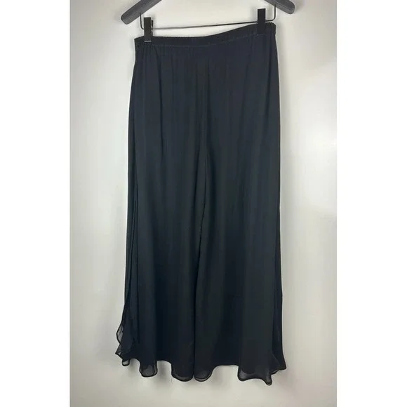 St. John Evening 100% Silk Chiffon Overlay Pants Wide-Leg Slit Black Size 12 - Picture 9 of 16